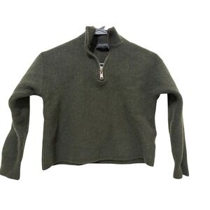 CAARA Womens 100% Wool Quarter Zip Ribbed Sweater Forest Green Small Beach Fires